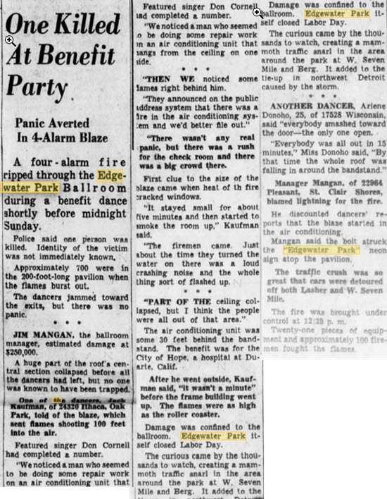 Edgewater Park - Oct 4 1954 Article On Fire (newer photo)
